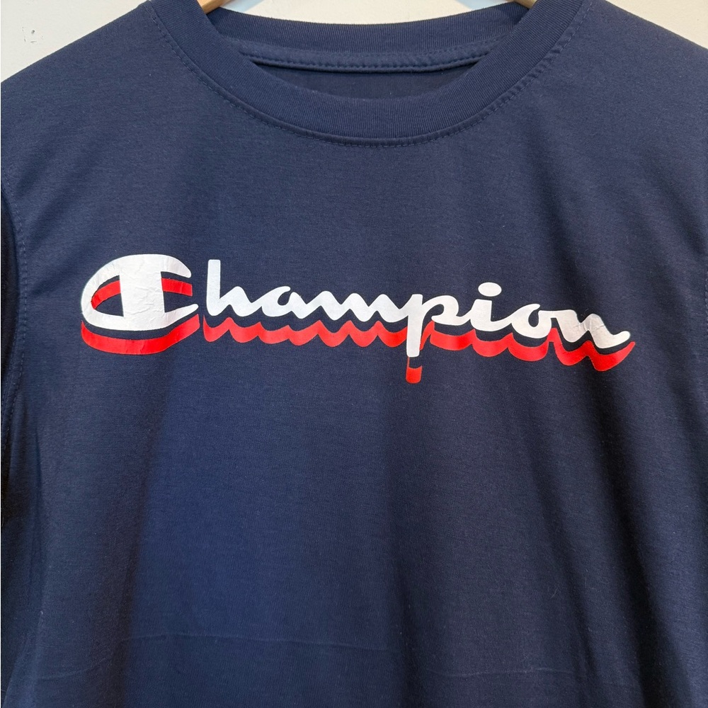 Champion Navy Blue Tee with Red and White Logo